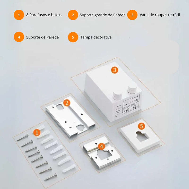 Varal Invisível Retrátil de Aço inox - Tazzi