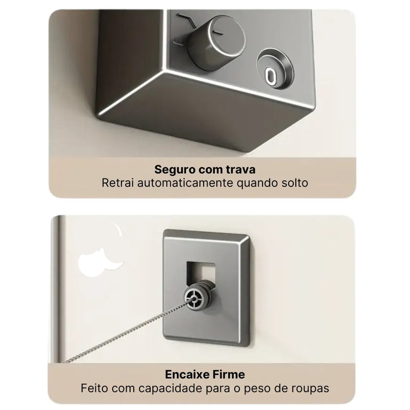Varal Invisível Retrátil de Aço inox - Tazzi